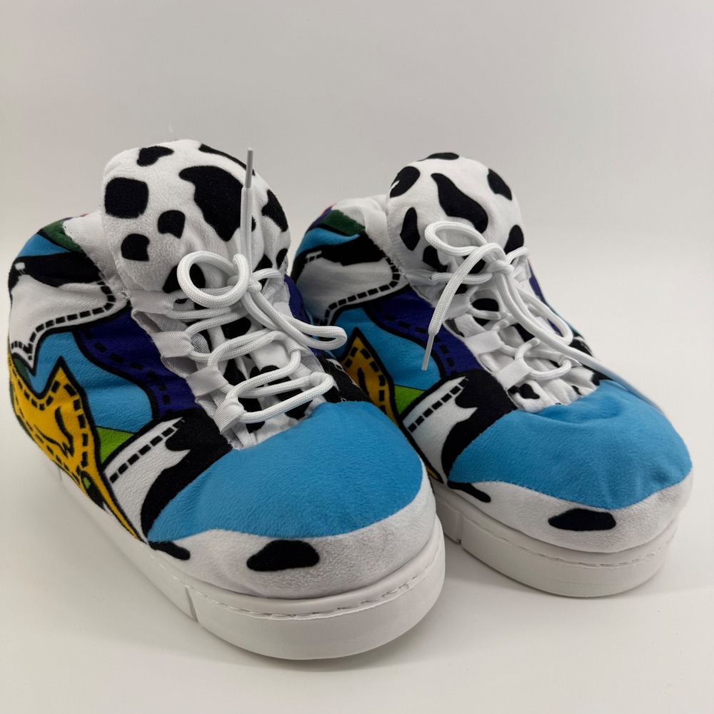 Chunky Dunky Style Plush Sneaker Slippers Cow Print Multi-Color Men 7/8